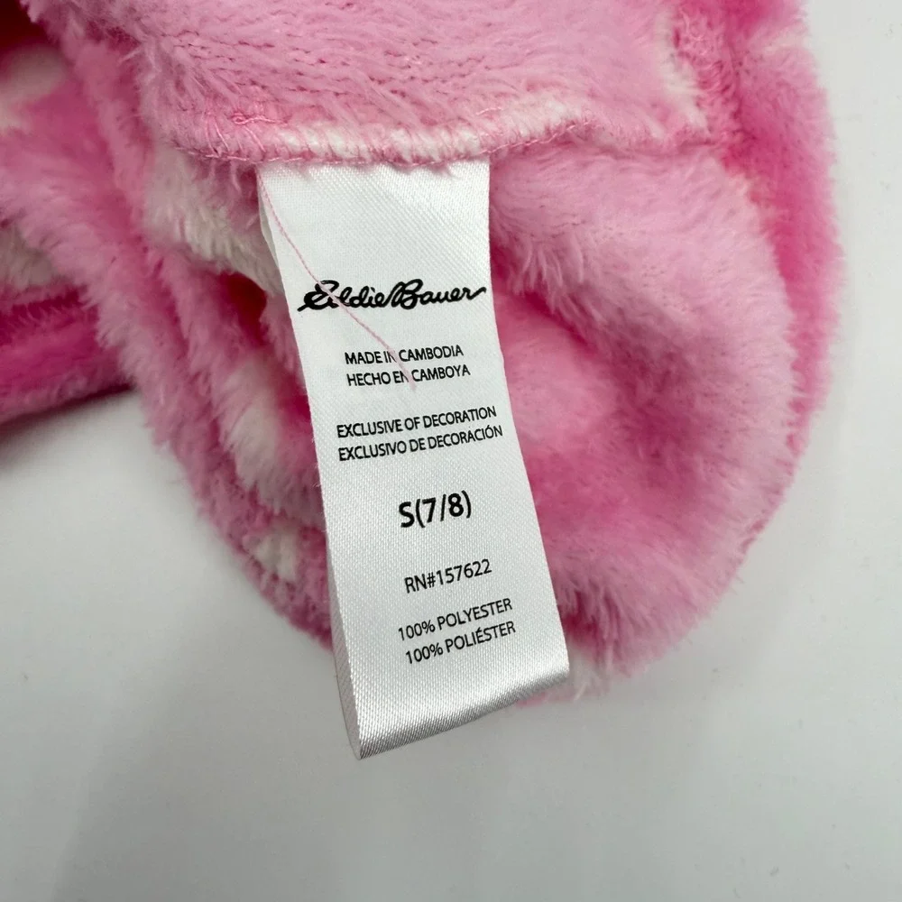 Eddie Bauer Kids Pink Moose Fleece Hooded Robe Size S 7/8 Wilderness PrintBelted